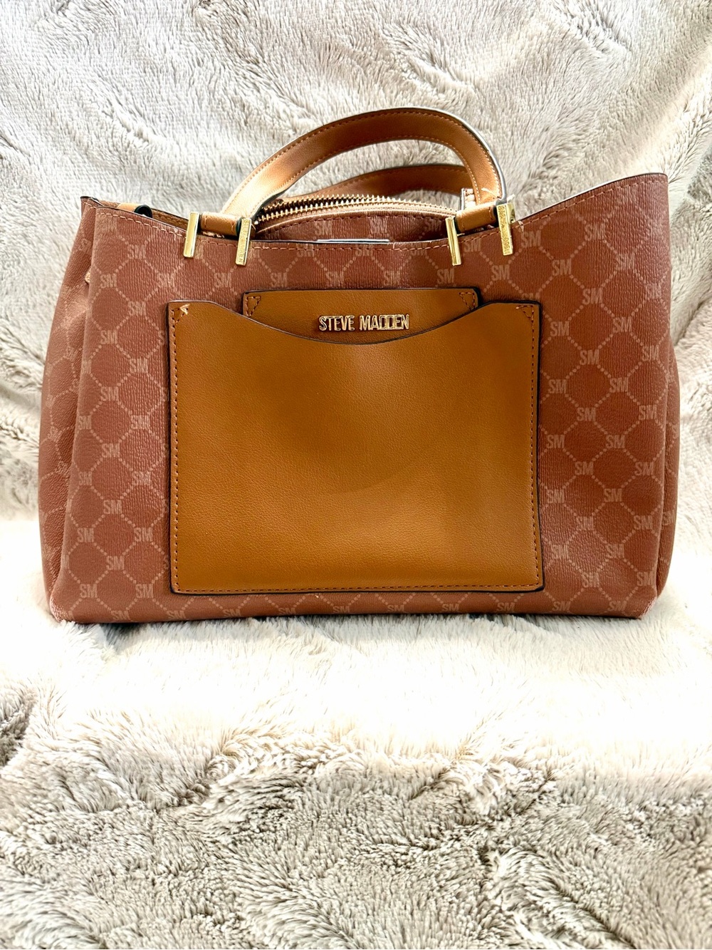 Steve Madden Brown Tan Monogram Satchel